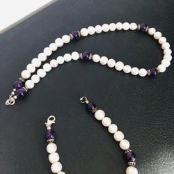 Fresh Water Pearl And Amethyst Necklace & Bracelet 