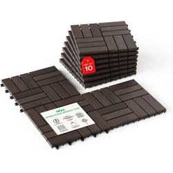 Idzo Interlocking Deck Tiles 9.6 SQFT - 10PCS Waterproof Acacia Wood Patio Tiles, Flooring Tiles for Indoor and Outdoor - Decking Checker @B11-358
