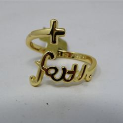 Steel Faith Cross Ring Yellow Gold Color