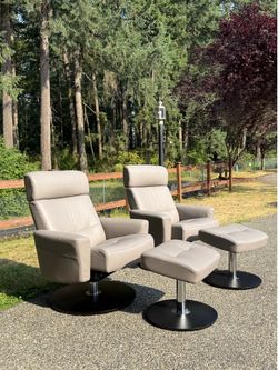 Nordic Home Neo Stressless Leather Recliner with Ottoman-pair