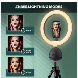 Tracking Camera with Ring Light: Foxnovo Auto Face Tracking Tripod Dimmable Beauty Camera Ringlight with 11 Level Brightness Selfie Ring Light & Phone