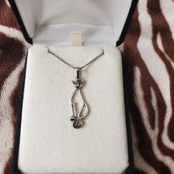 Sterling And Diamond Cat Necklace 
