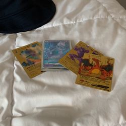 Three Gold Pokémon Cards One Mewtwo Gx Get Now!!!