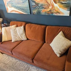 Lovely Rust Velvet Sofa - Nearly New