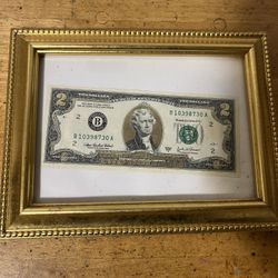Framed Gold Plated Real $2 Bill 