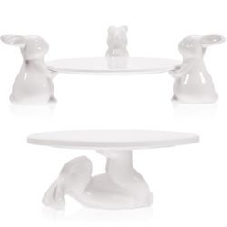 2 Set Bunny Cake Stand Ceramic Cupcake Stand Cute Bunny Cupcake Cake Holder Bunny Cake Plates Bunny Candy Dish Bunny Ceramic Dessert Tray For Party Se