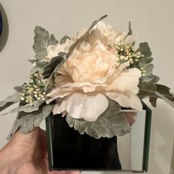 Two Artificial Flower Arrangements In A Square Container