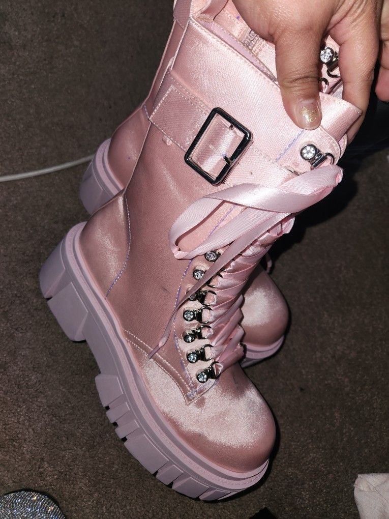 Holy Pink Dolls Kill Boots Size 8 Sugar Thrillz