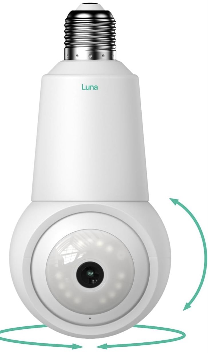 New In Box. Never Used, Luna Light Bulb Security Camera Wireless Outdoor Indoor, 360° Pan Tilt, Color Night Vision, Intelligent AI Motion Detection, T