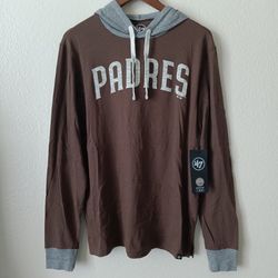 San Diego Padres 47 Brand Men's Domino Hoodie Tee Expresso Size Small and XXL