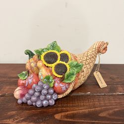 Jim Shore CORNUCOPIA SUNFLOWERS FIGURINE Fall ABUNDANT HARVEST (contact info removed) Tag