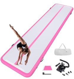 Pink 13ft Inflatable Air Gymnastics Mat – 4.3ft Wide, 4" Thick w/ Pump