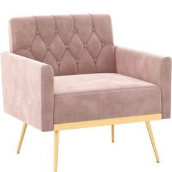 Assembled New Velvet Accent Chair Modern Tufted Armchair with Golden Metal Legs