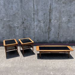 1960s Set of 3 Mid Century Vintage American of Martinsville Wood Coffee Table and 2 Side End Tables