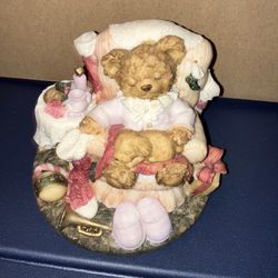 Vintage Waiting Up For Santa Bear With Puppy Christmas Figurine