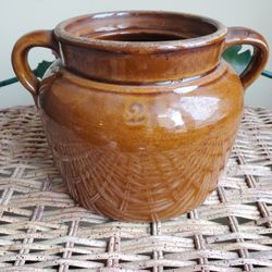 Vintage Double Loop Handle Bean Pot Stamped 2