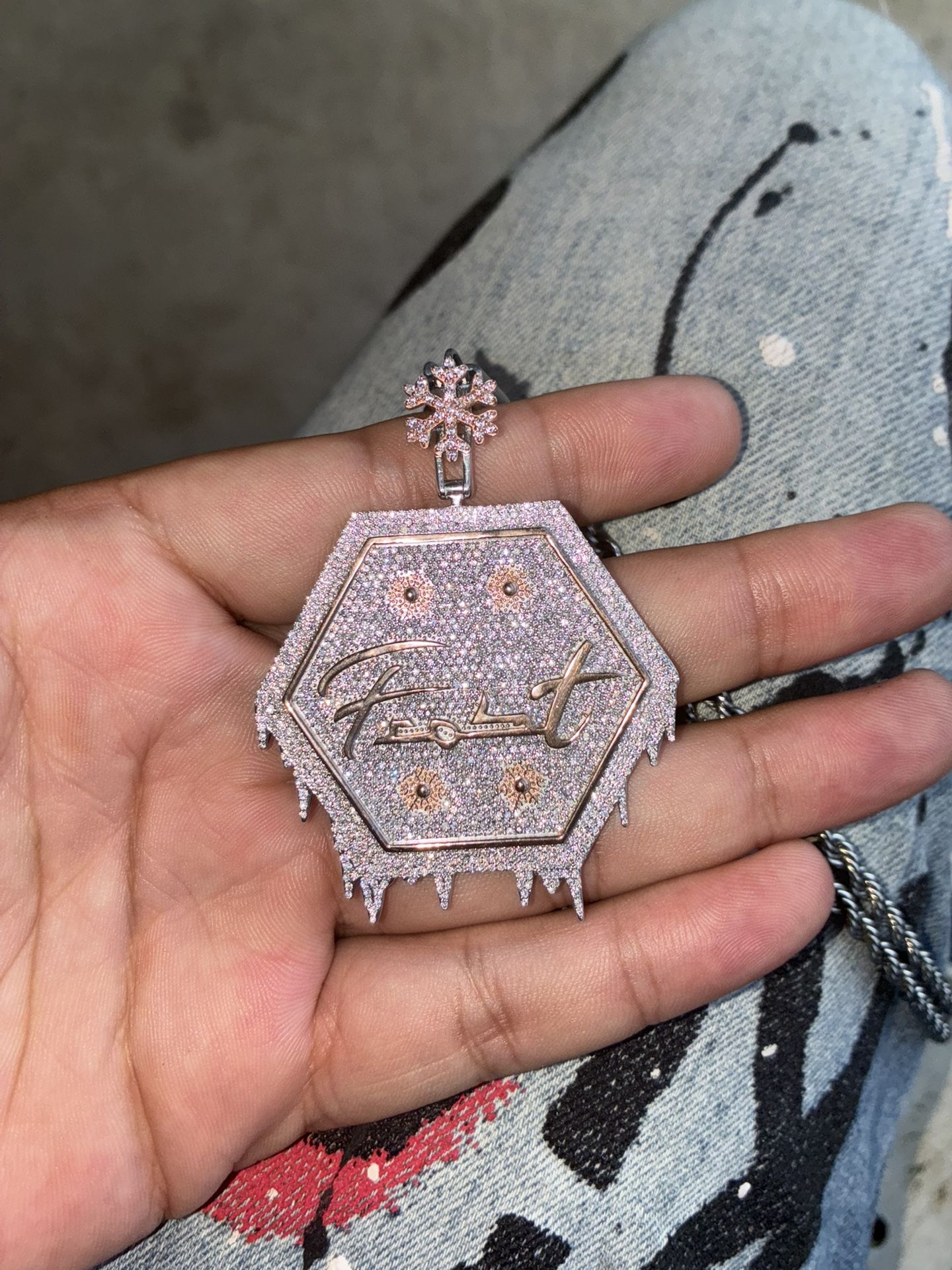 925 Sterling Silver Iced Out Moissanite Pendent