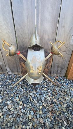 Vintage Decorative Medieval Armor Set with Swords and Helmet