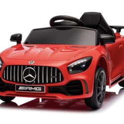 12V Licensed Mercedes Benz AMG GTR Kids Ride on Electric Car, Red Electric Vehicle w/Parent Remote, Bluetooth, Wider Seat, LED Lights, Openable Doors,