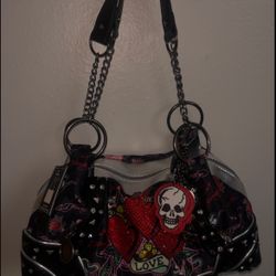 Ed Hardy Shoulder Purse With Rhinestones