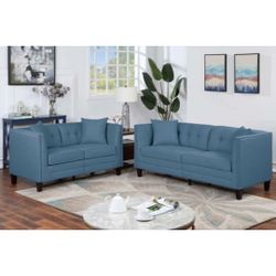 Blue Sofa And Love Seat Set 
