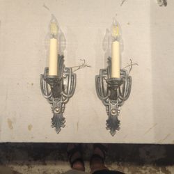 Pair of antique Riddle Art Deco Sconces With Original Finish