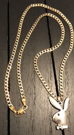 24 inch 18K Gold Plated Necklace with Stainless Steel Plating/Silver Playboy Bunny Necklace Pendant (free premium gift! pictured last)