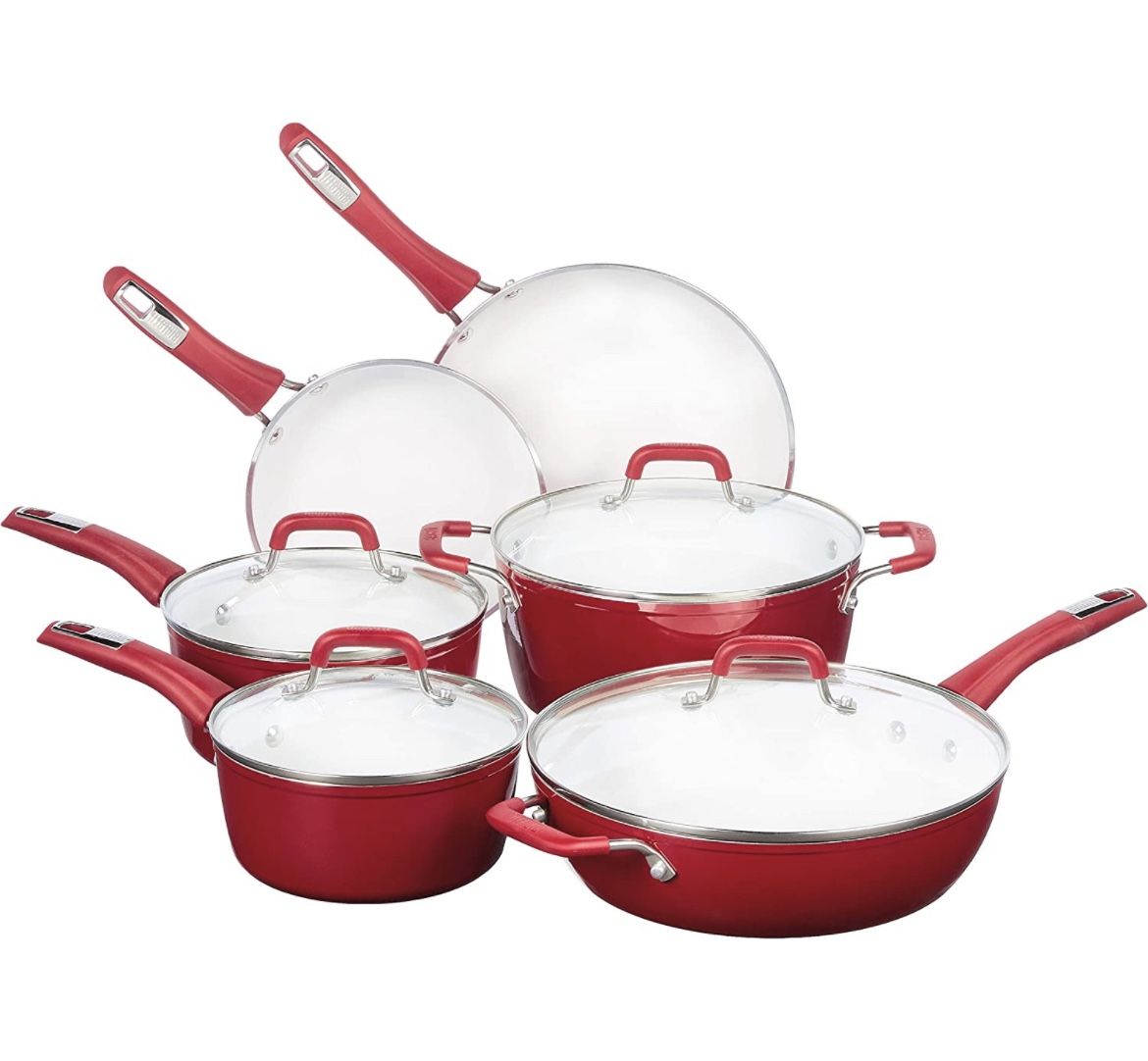 Bialetti Aeternum Ceramic Nonstick Cookware Set 10pc Set Red/white#3768