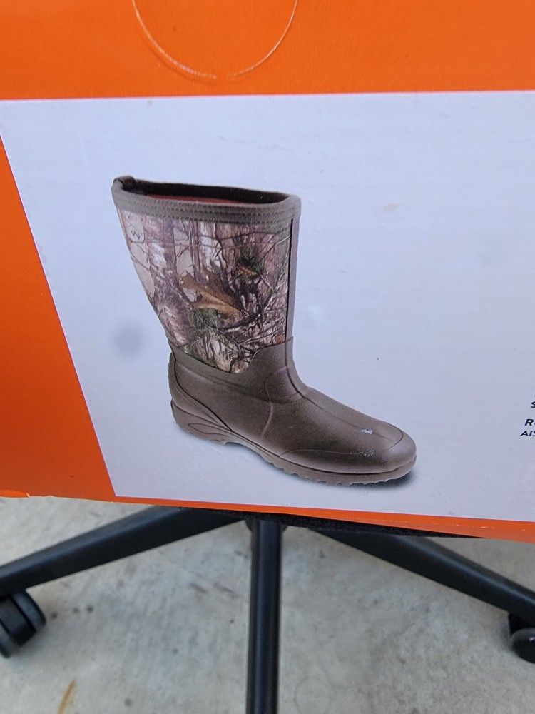 Ozark Trails Chore 10" hunting camoflauge rubber out-sole waterproof insulated Boots size 7 men womens 9