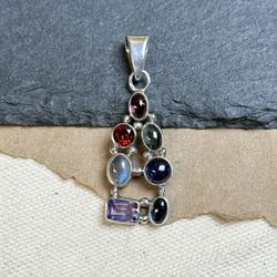 Vintage 925 Sterling Silver Multi gemstone Pendant