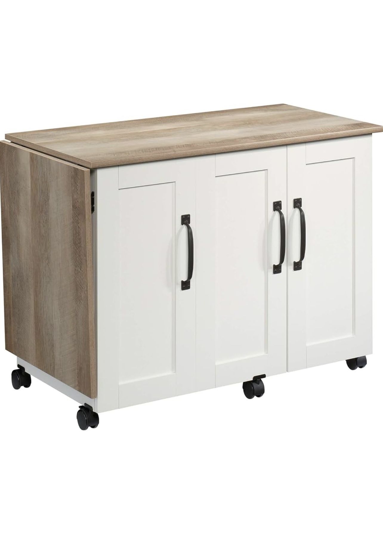 Rolling Craft Table / Storage Cabinet With Drop Leaf