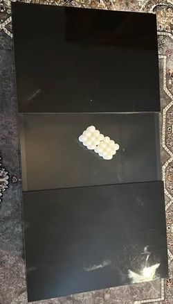 Modern High-Gloss Coffee Table with Glass Center & Storage