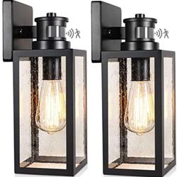 2-Pack Motion Sensor Outdoor Wall Lanterns, Upgrade Dusk to Dawn Sconce, Waterproof Porch Light Fixtures Wall Mount with Seeded Glass for Entryway Doo