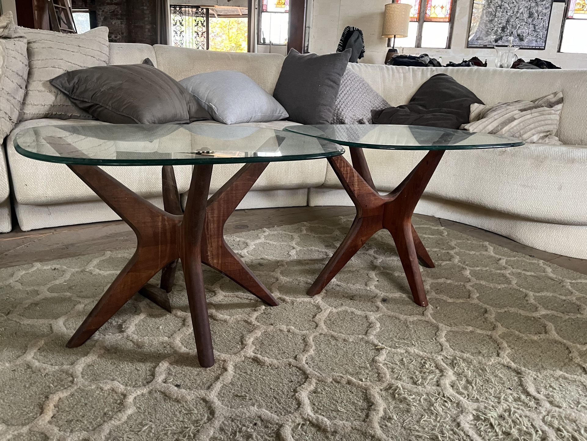 MID CENTURY MODERN JACKS SIDE TABLES