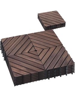 PrimeZone 27 PCS Solid Acacia Wood Interlocking Patio Deck Tiles - 12" x 12" Outdoor Waterproof Flooring Decor for Balcony, Backyard, Garden & Poolsid