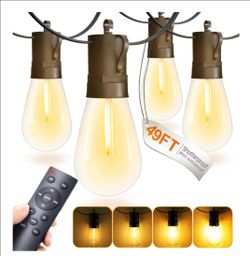49 FT - 15M LED Outdoor String Lights Patio Dimmable Hanging Light with Remote, Waterproof Shatterproof Edison Bulbs, 3 Modes Outside Lighting Connect