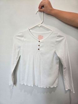 Cat & Jack Girls White Ribbed Henley Top