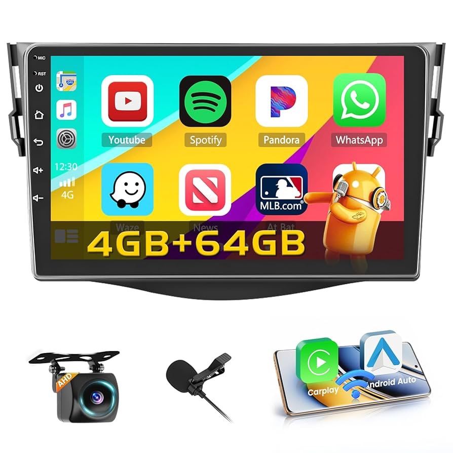 [4G+64G] Car Stereo for Toyota RAV4 2007 2008 2009 2010 2011 with Wireless Carplay/Android Auto, 9 Inch 1080P Touchscreen with GPS WiFi Bluetooth FM/R
