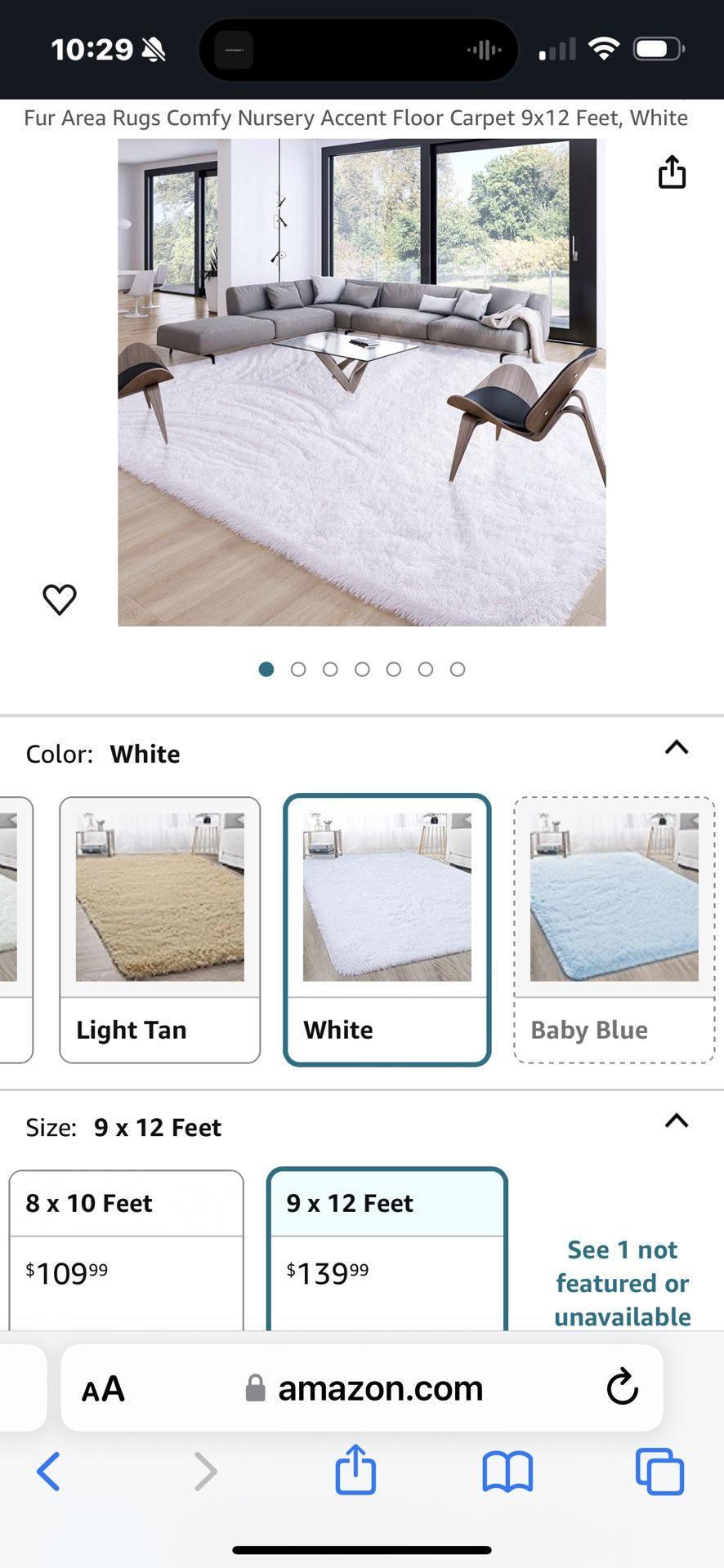 New White Fluffy Rug 11’10” Long X 7’9”wide