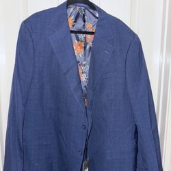 Men’s Blue Suit Jacket With Matching Pants & White Dress Shirt