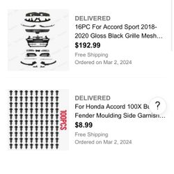 16PC For Accord Sport 2018-2020 Gloss Black Grille