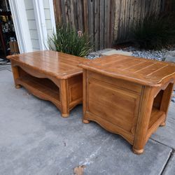 Solid Oak Wood Lift Top Coffee and End Side Tables