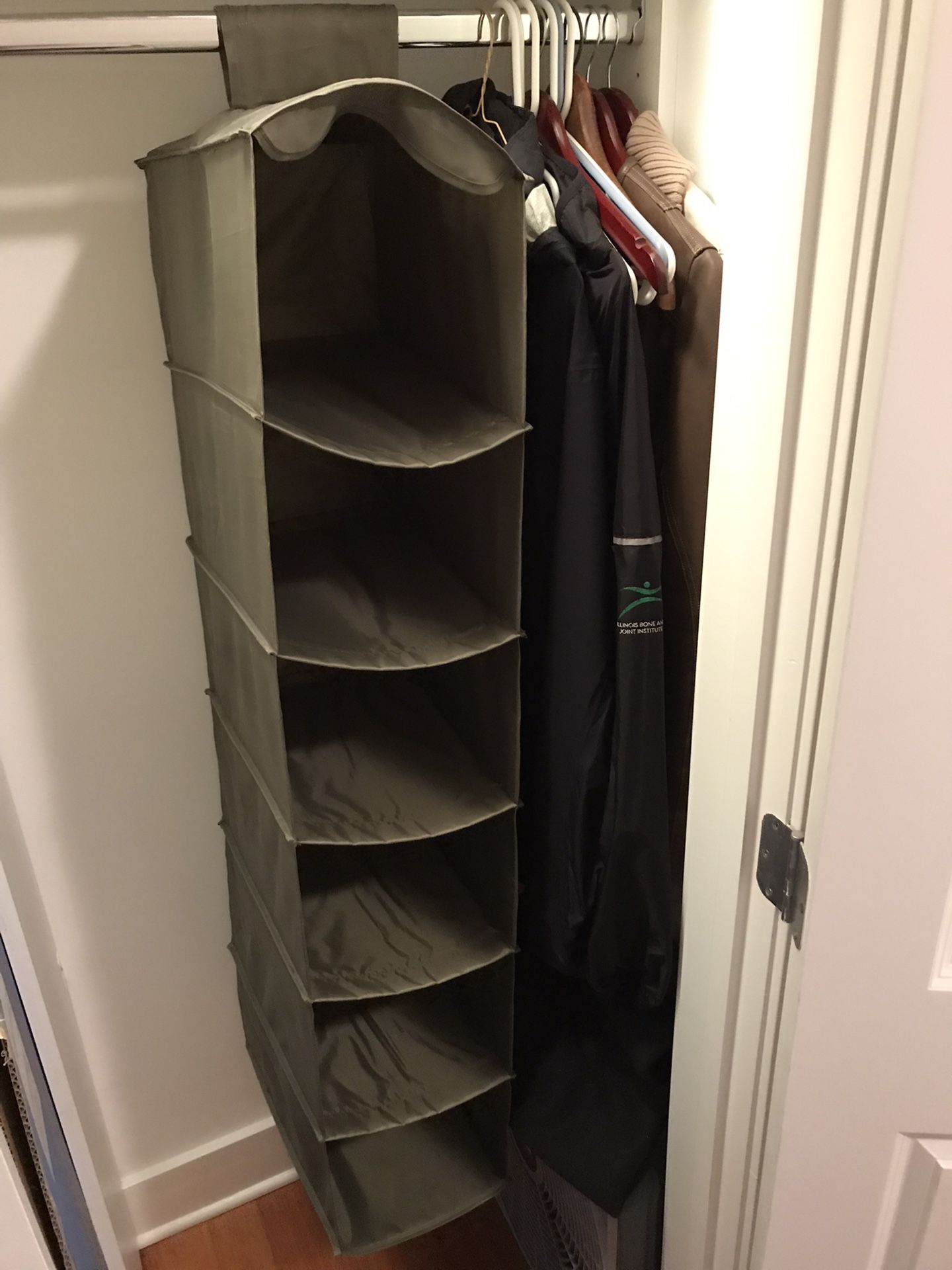 Olive Green Closet Organizer Collapsable Storage Compartments Bins Fabric Hanging