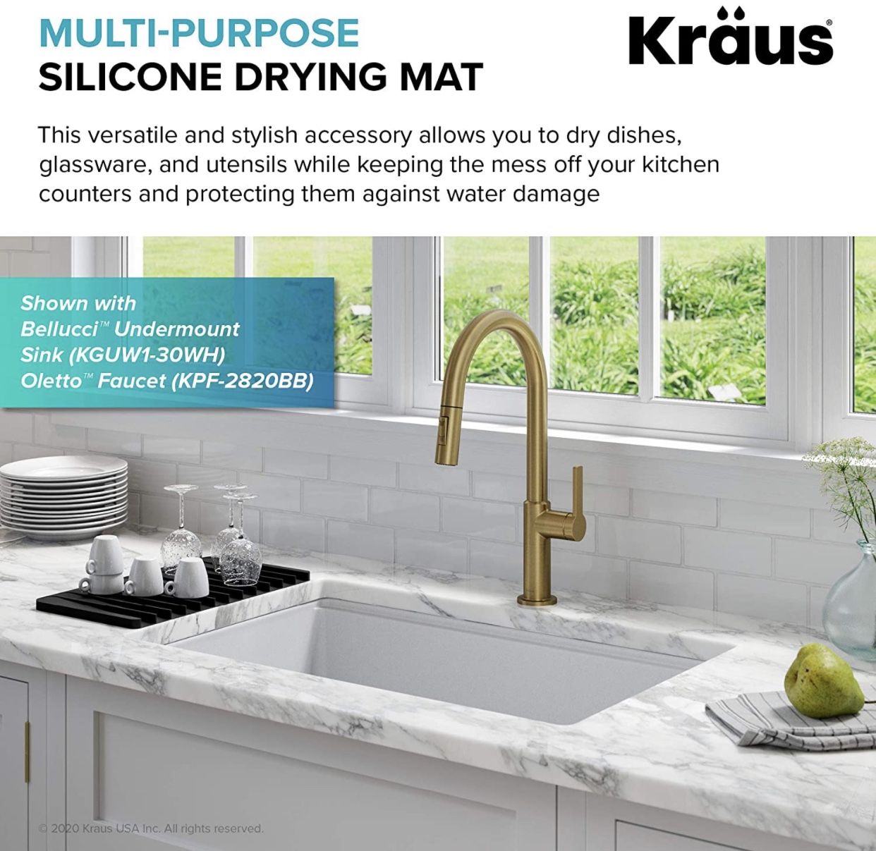 Kraus Self-Draining Silicone Drying Mat (Cyan Blue)
