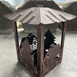 Rustic Metal Christmas Tree Candle Lantern Votive Holder