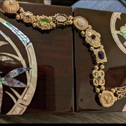 Vintage 14k Gold Slide Charm Bracelet With Gemstone