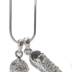 *GREAT GIFT IDEA* Crystal Stud Soccer Shoe and Ball Sport Dual Pendant Necklace. *See My Other 600 Items*