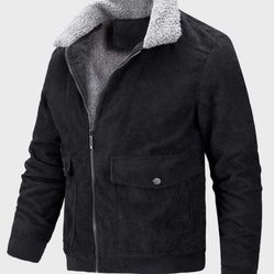 NEW Men’s Contrast Borg Collar Flap Pocket Teddy Lined Corduroy Jacket Coat L