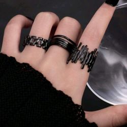 3pcs Adjustable Stainless Steel Black Gothic Decorative Rings Set

