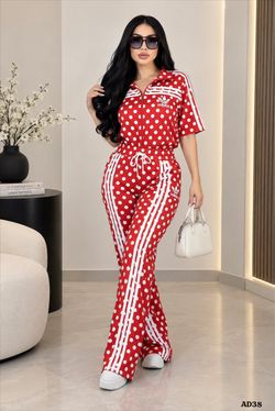 Adidas Red Polka Dot Two-Piece Tracksuit Set